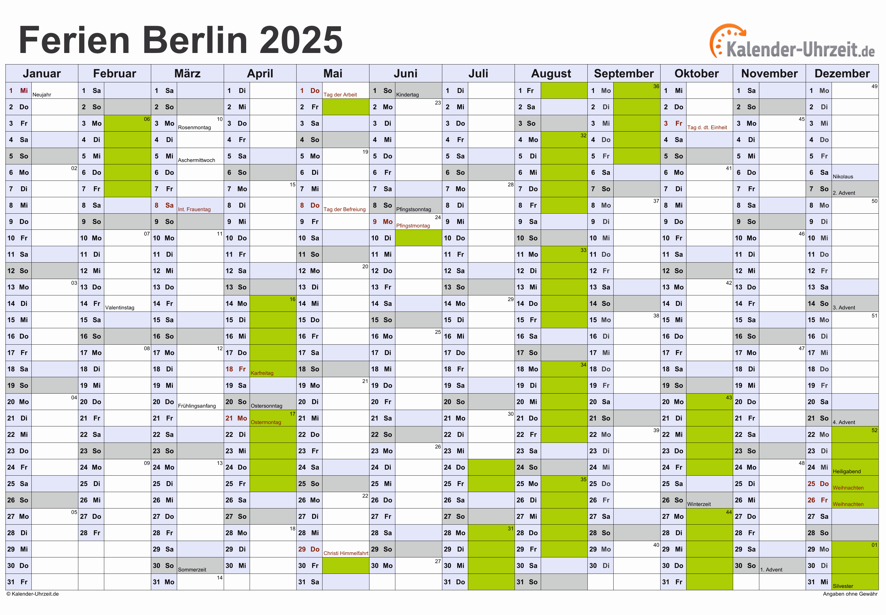 Zeitrechnung 2025 Spreeathen Mit Schulferien - Kalender 2025 mit